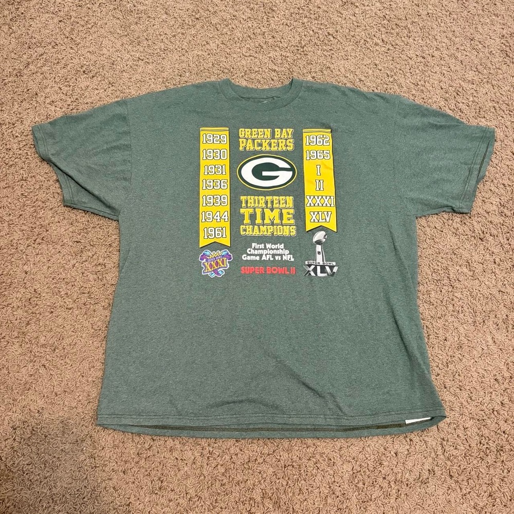 NFL Team Apparel Green Bay Packers 13 Time Champions Graphic Tee Mens 2XL Green